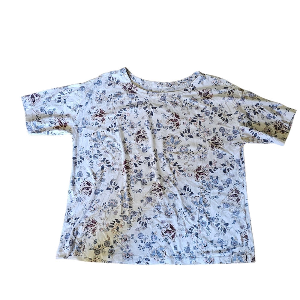 J Jill Luxe Supima Elbow Sleeve Tee Relaxed Fit Floralโ Womenโs Size XL